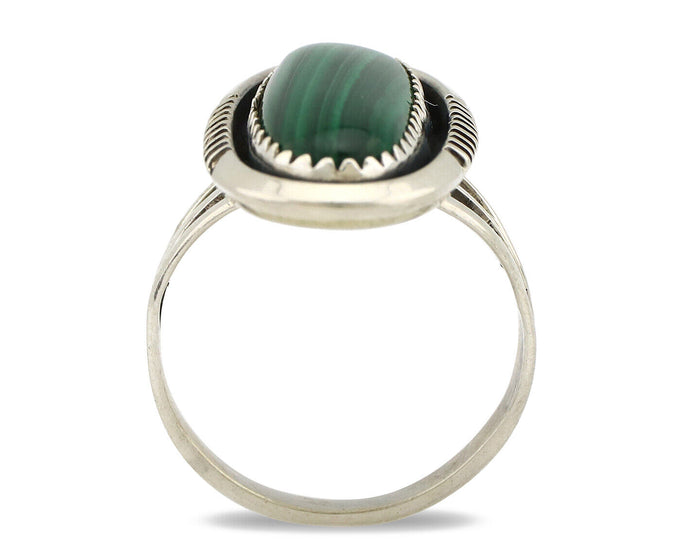 Navajo Ring 925 Silver Natural Malachite Artist Signed William Denetdale C.80's