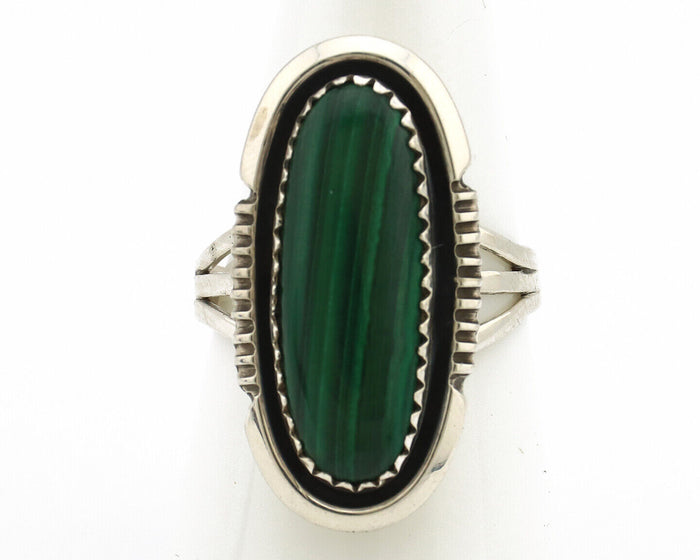 Navajo Ring 925 Silver Natural Malachite Artist Signed William Denetdale C.80's
