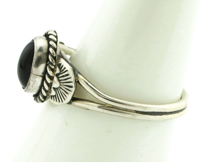 Navajo Ring 925 Silver Natural Mined Black Onyx Native American Artist C.80's