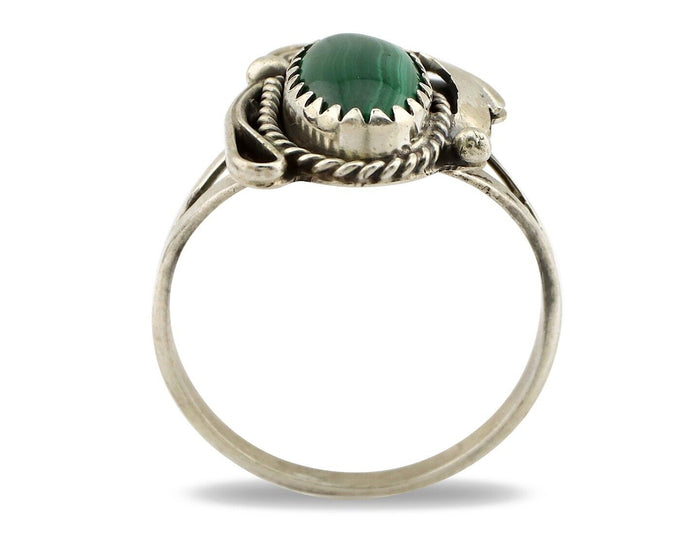 Navajo Ring 925 Silver Natural Mined Malachite Artist Signed Justin Morris C.80s