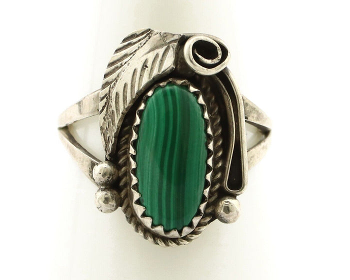 Navajo Ring 925 Silver Natural Mined Malachite Artist Signed Justin Morris C.80s