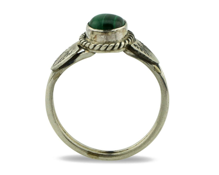 Navajo Ring 925 Silver Natural Mined Malachite Native American Artist C.80's