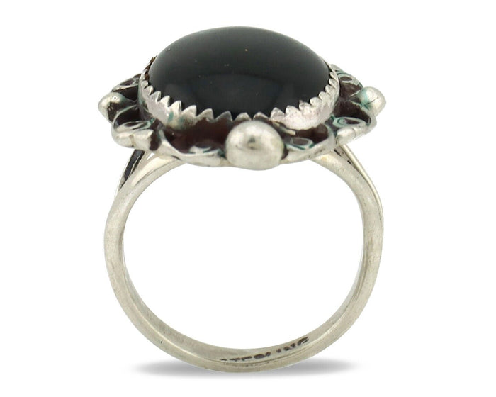 Navajo Ring 925 Silver Natural Mined Onyx Artist Signed BDLE C.80's