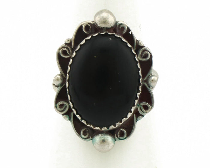 Navajo Ring 925 Silver Natural Mined Onyx Artist Signed BDLE C.80's