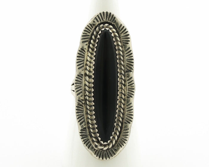 Navajo Ring 925 Silver Natural Mined Onyx Artist Signed UY C.80's
