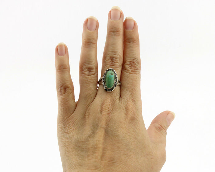 Navajo Ring .925 Silver Natural Mined Turquoise Artist Signed C.80's