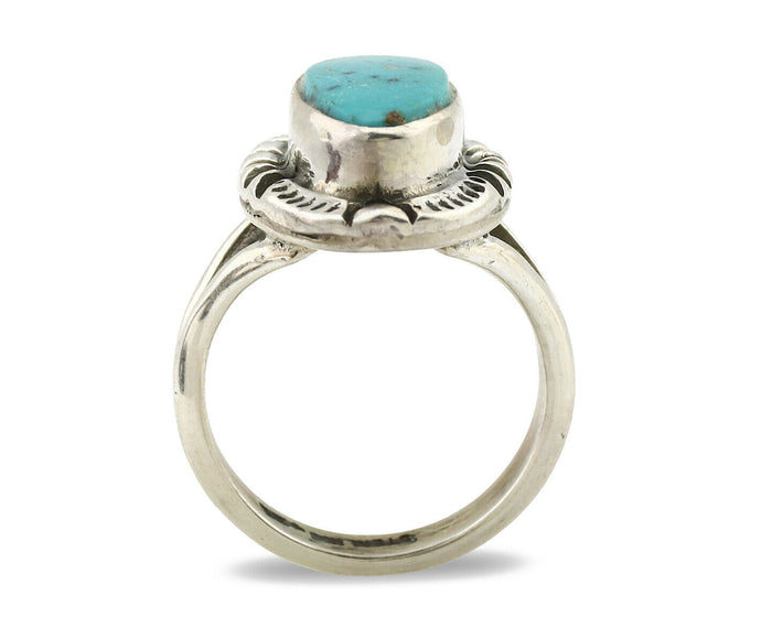 Navajo Ring .925 Silver Natural Mined Turquoise Artist Signed Gecko C.80's