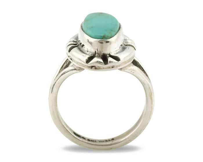 Navajo Ring .925 Silver Natural Mined Turquoise Artist Signed Gecko C.80's