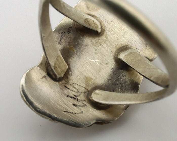 Navajo Ring .925 Silver Natural Pink Mussel Artist Signed Justin Morris C.80's