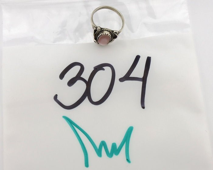 Navajo Ring .925 Silver Natural Pink Mussel Artist Signed Justin Morris C.80's