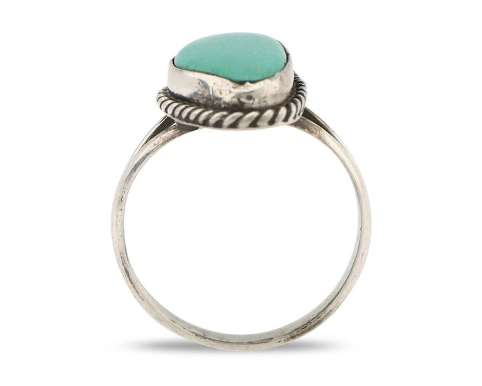 Navajo Ring 925 Silver Natural Turquoise Artist Signed Rabbit Stick C.80's