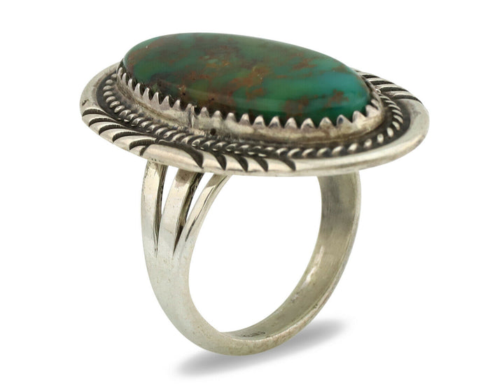 Navajo Ring .925 Silver Nevada Turquoise Artist Signed M Begay C.1980's