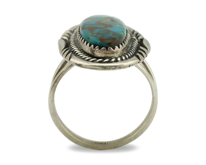 Navajo Ring .925 Silver Nevada Turquoise Artist Signed M Begay C.1980's