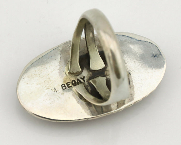 Navajo Ring .925 Silver Nevada Turquoise Artist Signed M Begay C.1980's