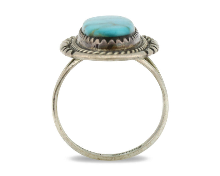 Navajo Ring .925 Silver Nevada Turquoise Native American Artist C.1980's