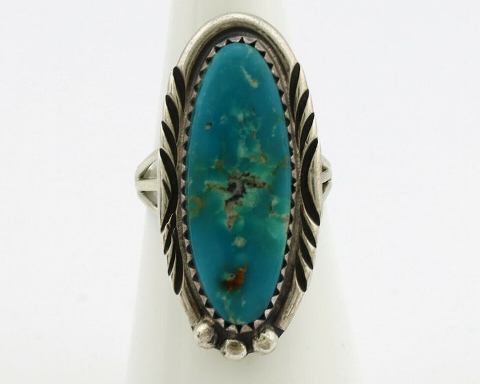Navajo Ring .925 Silver Nevada Turquoise Native American Artist C.1980's