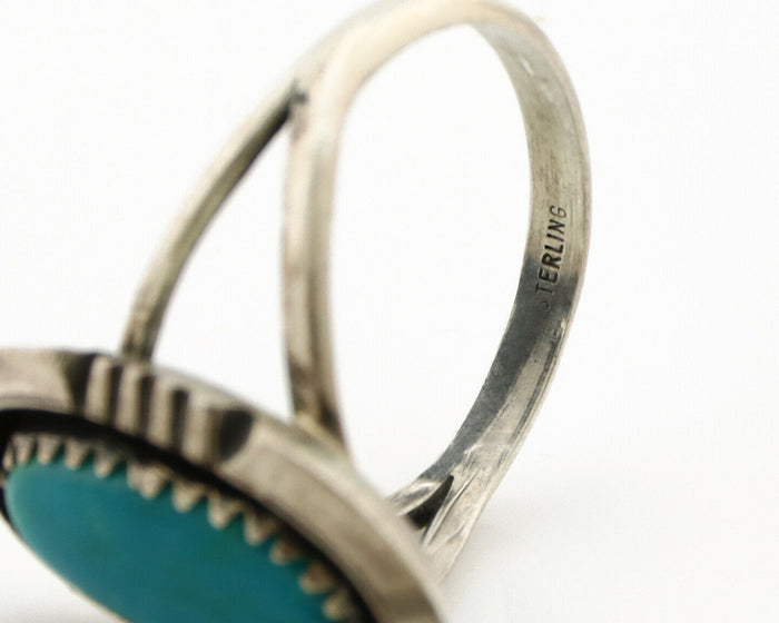 Navajo Ring .925 Silver Nevada Turquoise Native American Artist C.1980's