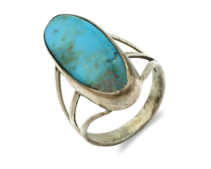 Navajo Ring .925 Silver Nevada Turquoise Native American Artist C.80's