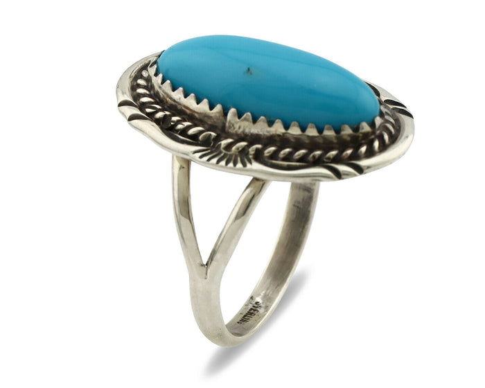 Navajo Ring .925 Silver Sleeping Beauty Turquoise Artist Signed Anna Begay C80s