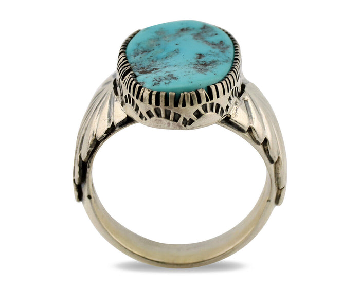 Navajo Ring .925 Silver Sleeping Beauty Turquoise Artist Signed DK C.80's