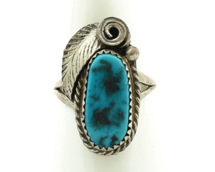 Navajo Ring 925 Silver Sleeping Beauty Turquoise Artist Signed Justin Morris C80