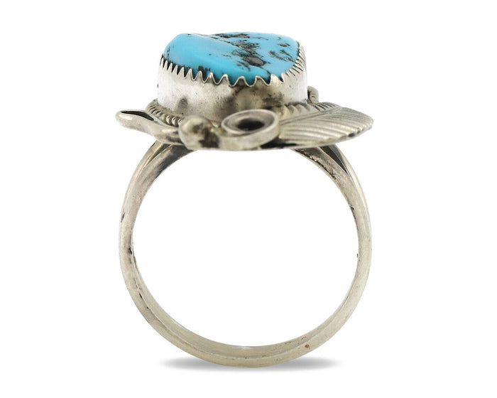 Navajo Ring 925 Silver Sleeping Beauty Turquoise Artist Signed Morris C.80's
