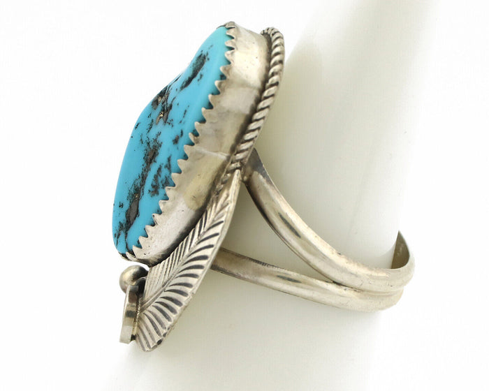 Navajo Ring 925 Silver Sleeping Beauty Turquoise Artist Signed Morris C.80's