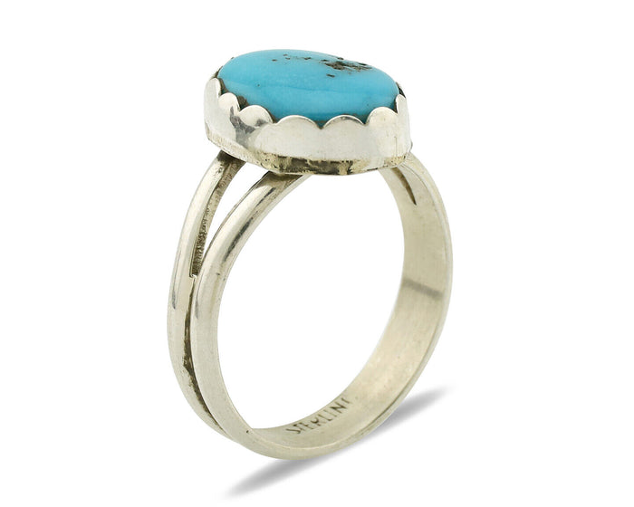 Navajo Ring .925 Silver Sleeping Beauty Turquoise Native American Artist C.1980s