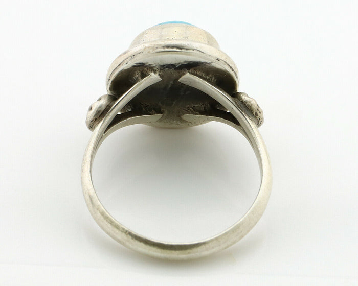 Navajo Ring .925 Silver Sleeping Beauty Turquoise Native American Artist C.1980s