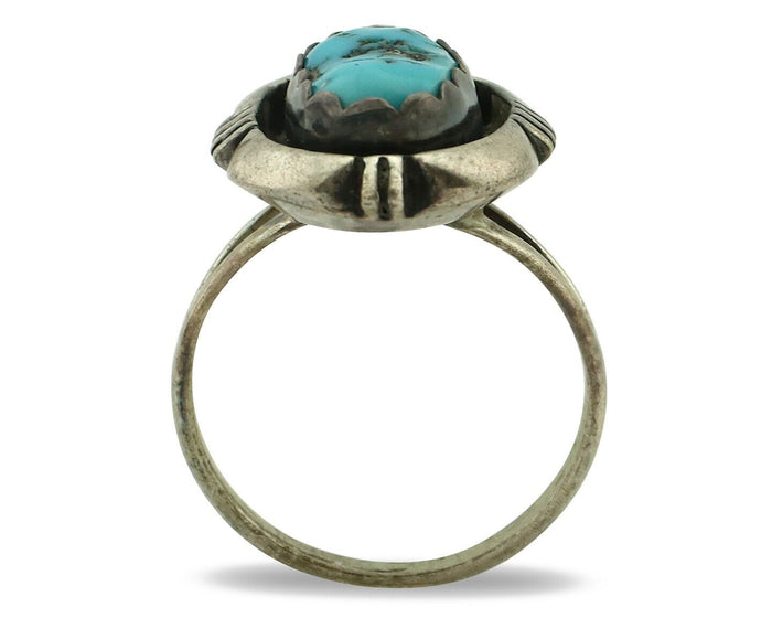 Navajo Ring .925 Silver Sleeping Beauty Turquoise Native American Artist C.80's