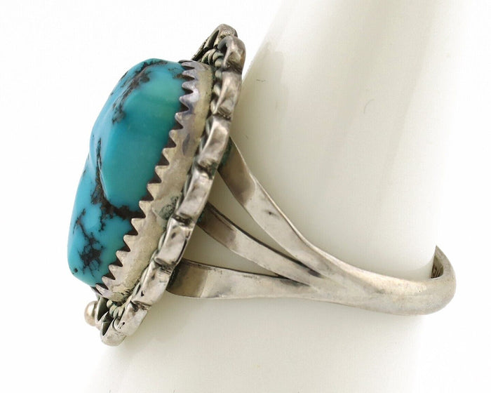 Navajo Ring .925 Silver Sleeping Beauty Turquoise Native American Artist C.80's