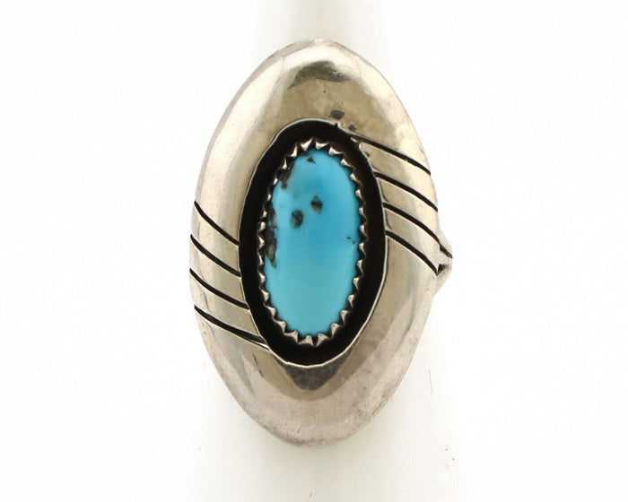 Navajo Ring 925 Silver Sleeping Beauty Turquoise Signed P C.80's