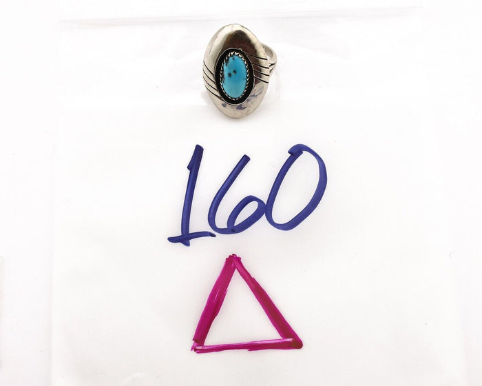 Navajo Ring 925 Silver Sleeping Beauty Turquoise Signed P C.80's