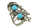 Navajo Ring .925 Silver Sleeping Beauty Turquoise Signed Prairie Fire C.80's