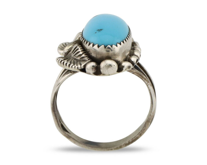 Navajo Ring 925 Silver Sleeping Beauty Turquoise Signed SC C.80's