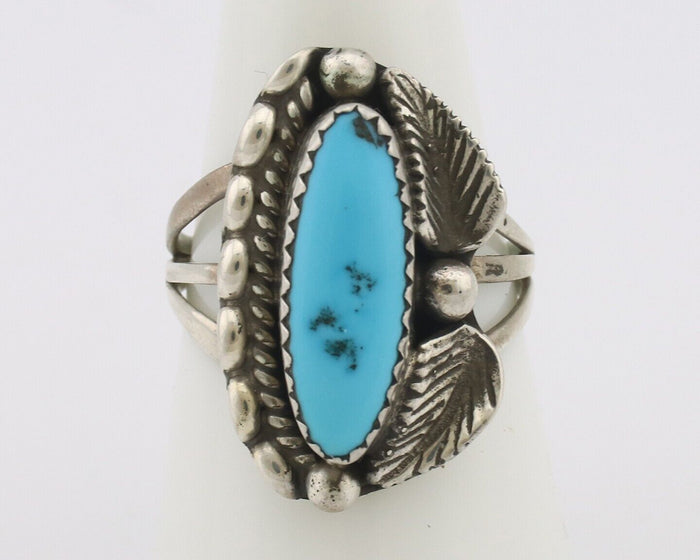 Navajo Ring .925 Silver Sleeping Beauty Turquoise Signed SkyStone Creations C80s