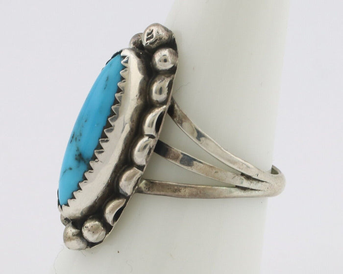 Navajo Ring .925 Silver Sleeping Beauty Turquoise Signed SkyStone Creations C80s
