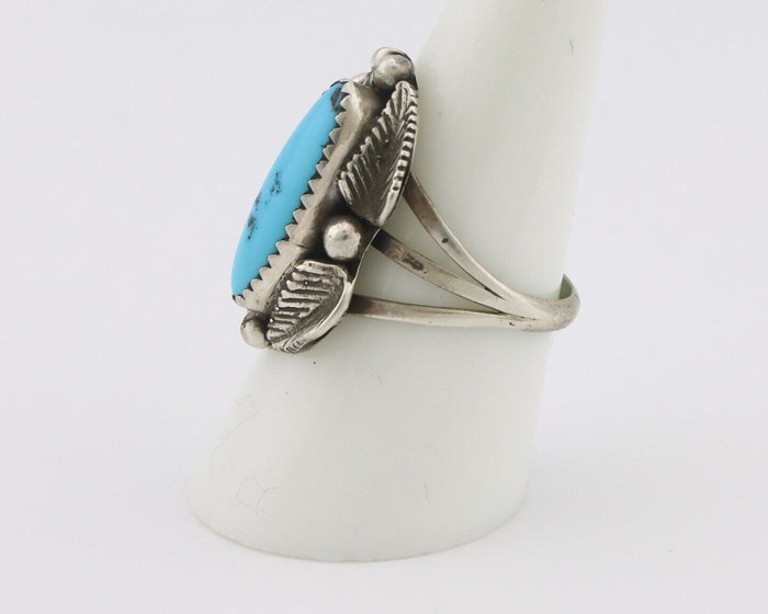 Navajo Ring .925 Silver Sleeping Beauty Turquoise Signed SkyStone Creations C80s