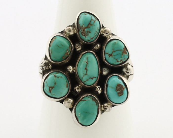 Navajo Ring 925 Silver Spiderweb Turquoise Artist Signed LP C.80's