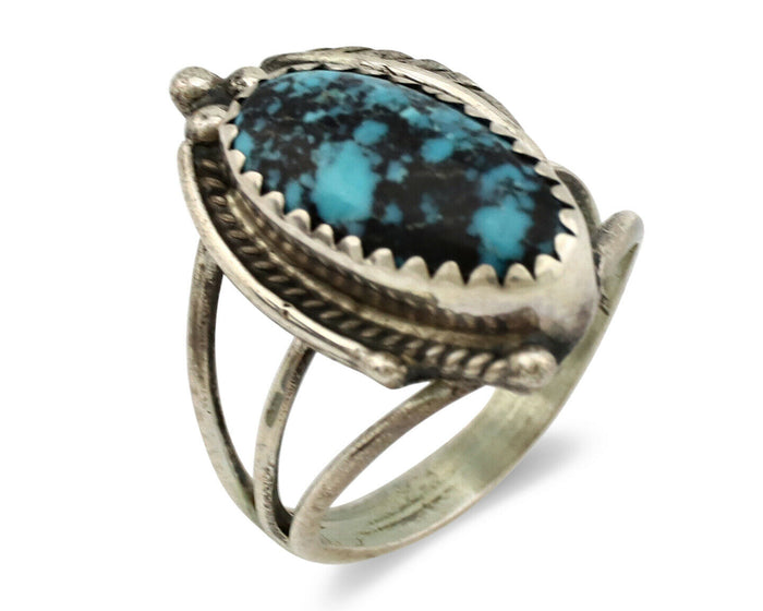 Navajo Ring .925 Silver Spiderweb Turquoise Artist Signed S King C.1980's