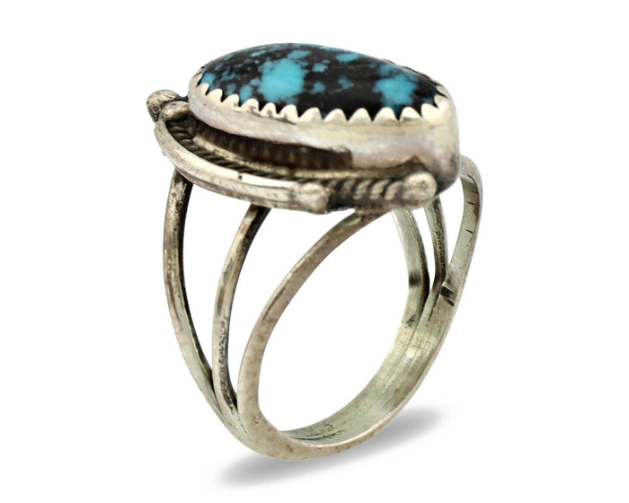 Navajo Ring .925 Silver Spiderweb Turquoise Artist Signed S King C.1980's