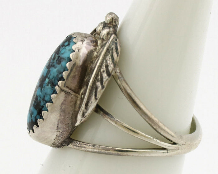 Navajo Ring .925 Silver Spiderweb Turquoise Artist Signed S King C.1980's