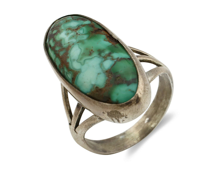 Navajo Ring .925 Silver Spiderweb Turquoise Native American Artist C80s