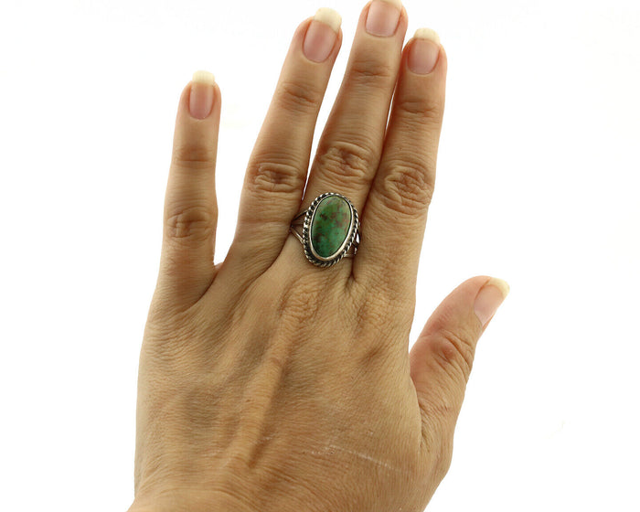 Navajo Ring 925 Silver Turq Mtn Turquoise Native American Artist C.80's