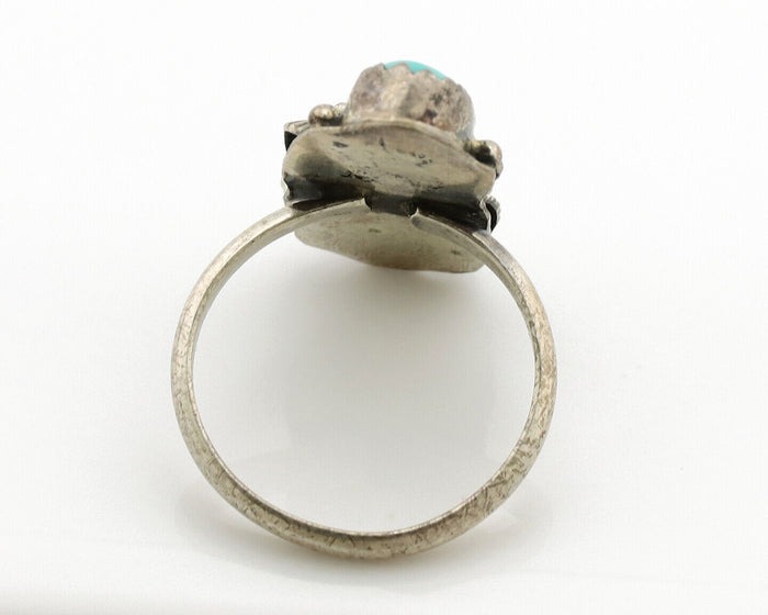 Navajo Ring 925 Silver Turquoise & Coral Artist Signed Native American C.80s
