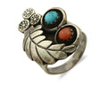 Navajo Ring .925 Silver Turquoise & Coral Native American Artist C.1980's