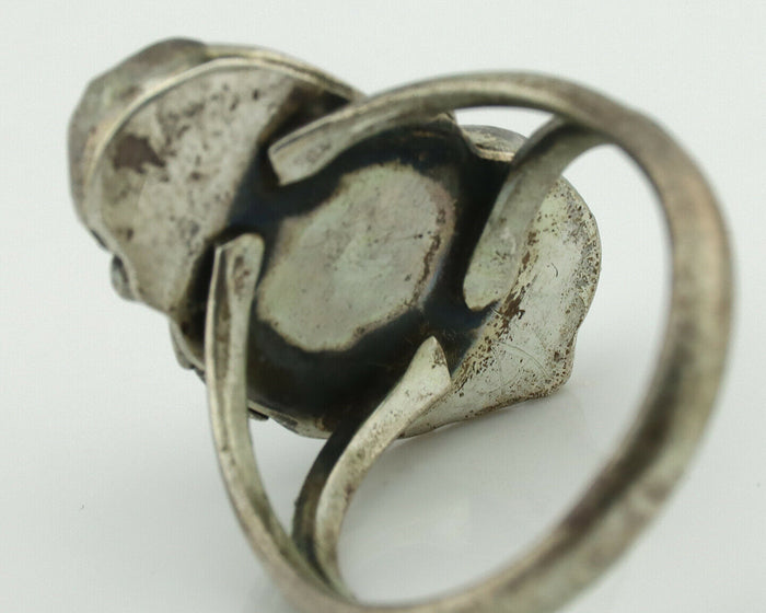 Navajo Ring .925 Silver Turquoise & Coral Native American Artist C.1980's