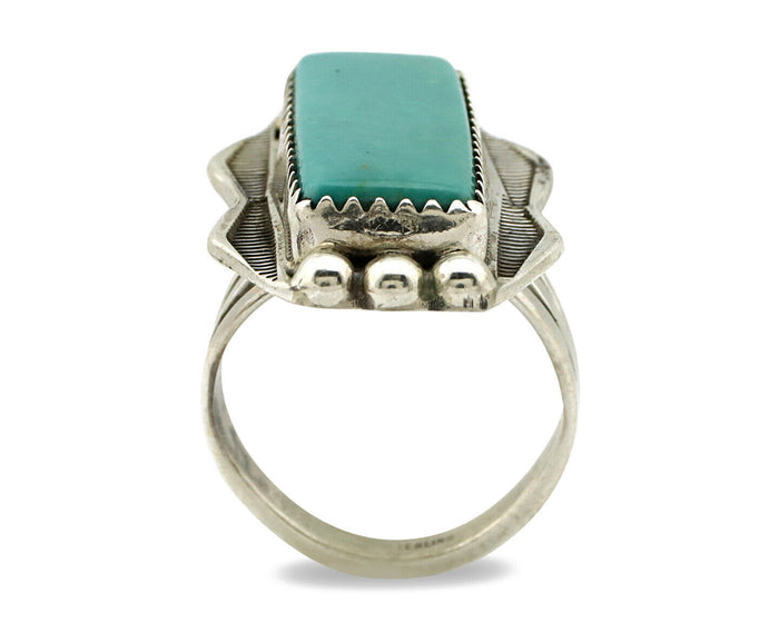 Navajo Ring .925 Silver Turquoise Mountain Artist Signed S C.80's