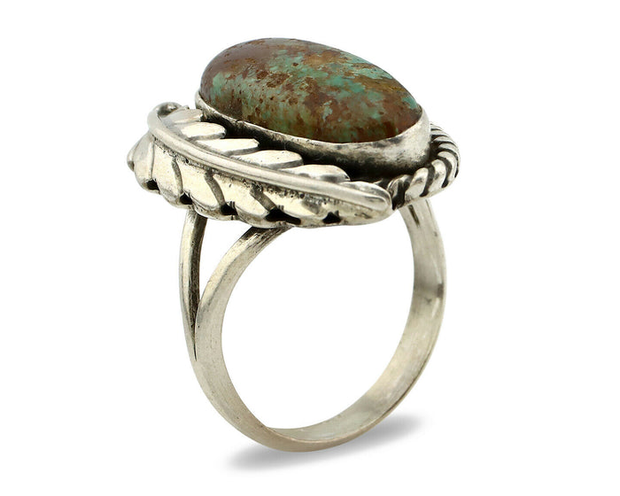 Navajo Ring .925 Silver Turquoise Mountain Signed Artist Apache C.80's