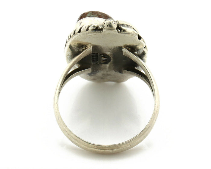 Navajo Ring .925 Silver Turquoise Mountain Signed Artist Apache C.80's